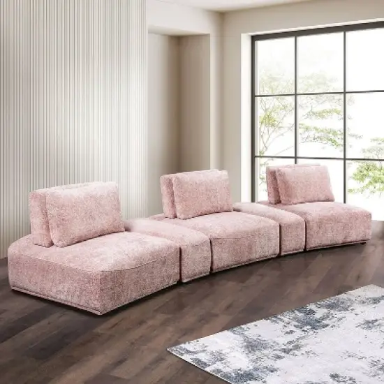 HOMES: Inside + Out 5pc Povoa 159" Modular Curved Sectional Sofa Modern Chenille with Extendable Backrest Pink image {1}