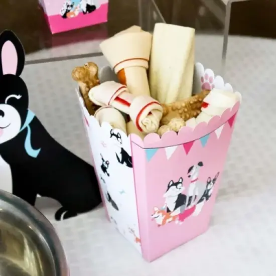 Big Dot of Happiness Pawty Like a Puppy Girl - Pink Dog Baby Shower or Birthday Party Favor Popcorn Treat Boxes - Set of 12 image {5}
