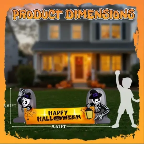 Syemin Decorative Holiday Scene Props Halloween Inflatable Decorations Skeleton Tombstone Banner, Outdoor Decor Yard Decor, Orange, 112"*40"*45" image {2}