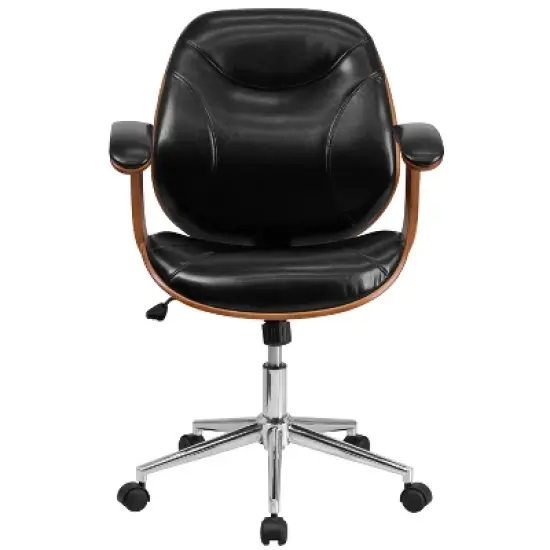 Merrick Lane Mid-Back Ergonomic Office Chair Executive Swivel Bentwood Frame Desk Chair in Black Faux Leather image {3}