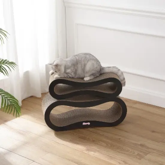 THE LICKER STORE Suvi Modern Cardboard Infinity 2-in-1 Lounge Bed Cat Scratcher with Catnip image {5}