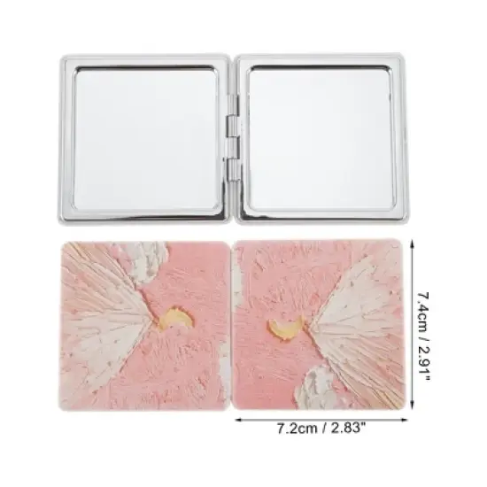 Unique Bargains Square Hand-drawn Makeup Mirror Pink 1 Pc image {1}
