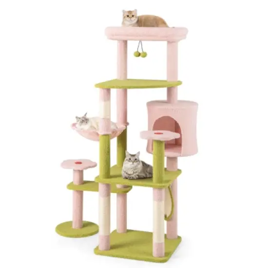 Costway 58&rdquo; Tall Cat Tree Multi-Level Aesthetic Floral Kitten Tower w/ Plush Padded Top Perch image {9}