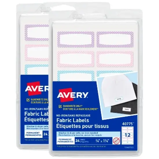 Avery No-Iron Fabric Name Labels, Soft Pastels Preprinted Designs, Handwrite-Only, 2-Pack, 48 Preprinted Labels (22282) image {7}