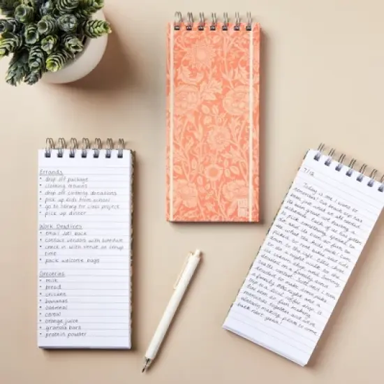 The Gifted Stationery 3-Pack William Morris Long Top Spiral Lined Notepads Notebooks, 200 Pages, 8.4 x 3.75 in image {1}