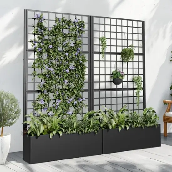 Dovelina Mobile Metal Planter Box, Garden Bed, Trellis for Climbing Plants, Drainage Holes and wheels image {6}