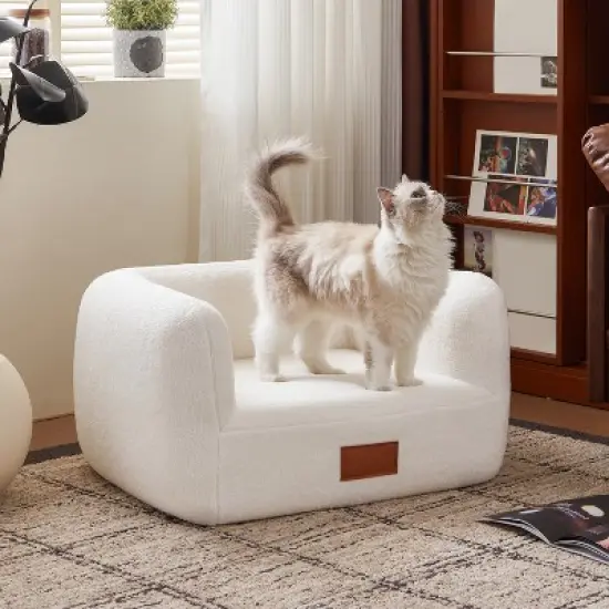 ATJafurn Faux Cashmere Pet Sofa for Indoor Cats,  Beds for Small Dogs & Cats, White Cat Couch with Nameplate for Living Room Bedroom image {9}