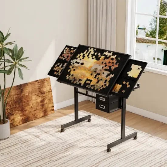 Gulches 1000 Pieces Jigsaw Puzzle Metal Table with 4 Trays 2 Drawers Wooden Protective Cover 4 Lockable Wheels Adult Gift image {5}