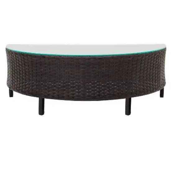 FIONECA 5-Piece Outdoor Patio Sectional Sofa Set, Brown PE Rattan Half-Moon Sofa with Tempered Glass Table & Gray Cushions image {8}