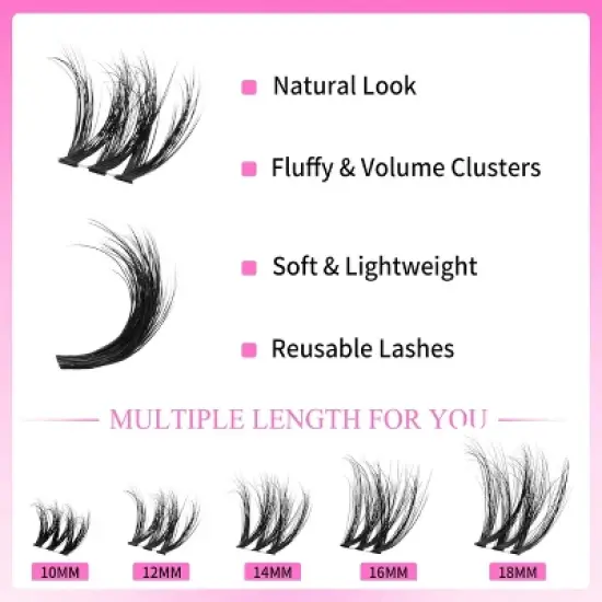 VEYESBEAUTY VBmuse  Lash Clusters Fluffy Individual Lash Extensions 3D Layered Volume Eyelashes Thin & Invisible Faux Mink Lash Mixed Length 10-18mm image {2}