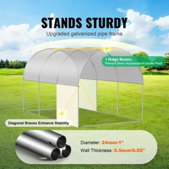 VEVOR Walk-in Tunnel Greenhouse, 9.6x6.4x6.2 ft Hoop House Greenhouse Tunnel, Plant Hot House with Galvanized Steel Frame, White PE Cover image {2}