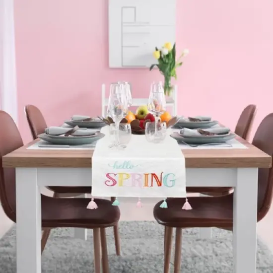 Decorae Spring Table Runner, Hello Spring Easter; Seasonal Fabric Table Decor 71 x 13 Inches image {5}