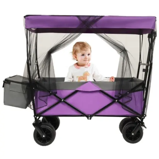 Lirago 7" Collapsible Baby Stroller Wagon 480Lbs with Canopy Mosquito Net All Terrain Wheels Adjustable Handle Purple image {9}