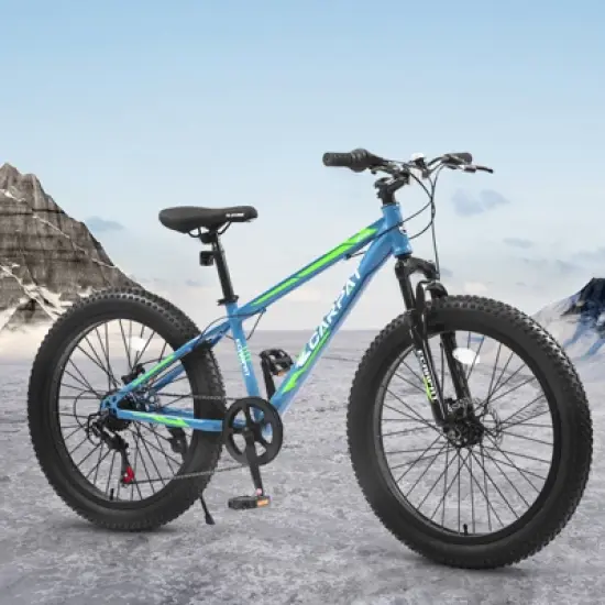 VASIP 24 Inch Fat Tire Mountain Bike - Shimano 7-Speed, Dual Disc Brakes, Front Suspension - for Adults & Youth, Trail/Commuter Bicycle image {6}