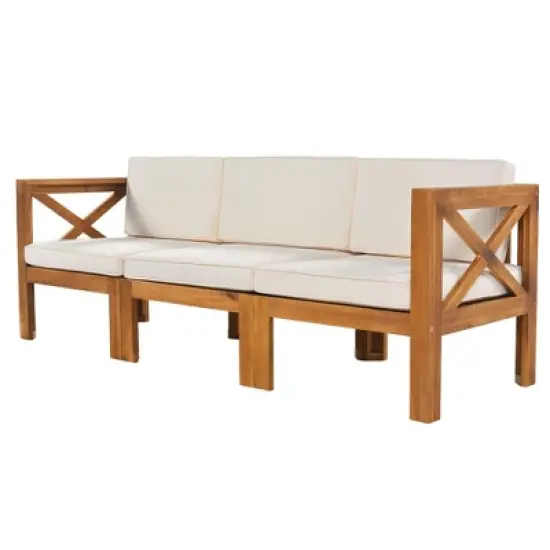 Maliang&nbsp; Outdoor Backyard Patio Wood 5-Piece Sectional Sofa Seating Group Set with Cushions, Natural Finish+ Cushions image {2}