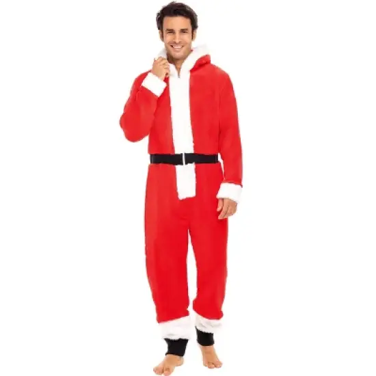 Men's Warm Fleece One Piece Hooded Footed Zipper Pajamas Set, Soft Adult Onesie Footie with Hood for Winter image {19}