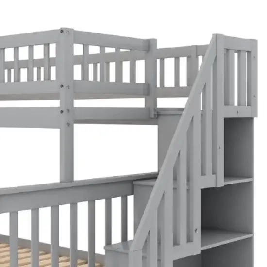 Twin over Full Stairway Bunk Bed with Storage-ModernLuxe image {6}