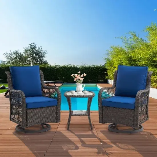 3 Pieces Outdoor Wicker Swivel Chair Set, Swivel Rocking Chairs Set of 2 with Rattan Side Table, 360-Degree Swivel Rocking Chair for Patio Porch Pool image {8}