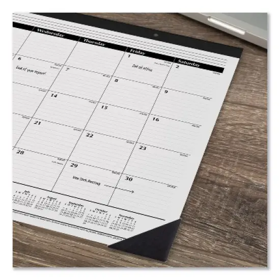 Ruled Desk Pad, 22 x 17, White Sheets, Black Binding, Black Corners, 12-Month (Jan to Dec): 2026 image {2}