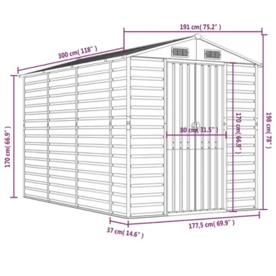 vidaXL Garden Shed - Anthracite 75.2" x 118.1" x 78" image {11}