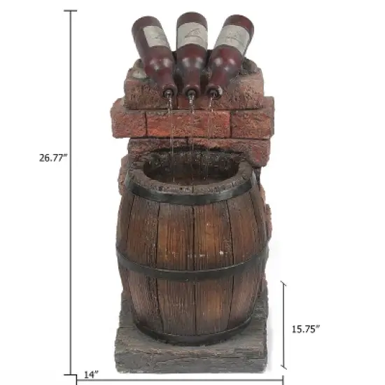 LuxenHome Resin Wine Bottle and Barrel Outdoor Fountain with LED Lights image {4}