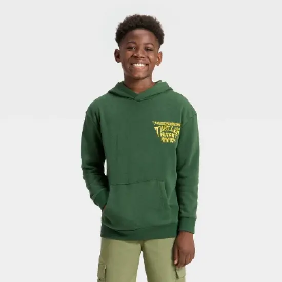 Boys' Teenage Mutant Ninja Turtles Battle Tycoon Front and Back Graphic Hooded Sweatshirt - Green image {1}