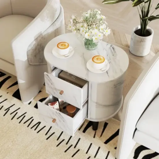Tangkula 2PCS Nightstand w/ 2 Drawers Faux Marble Bedside Table for Small Space image {1}