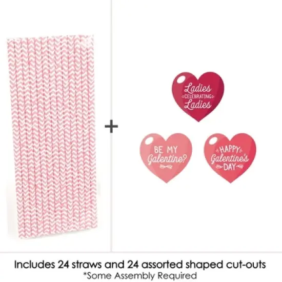 Big Dot of Happiness Happy Galentine's Day - Paper Straw Decor - Valentine's Day Party Striped Decorative Straws - Set of 24 image {2}