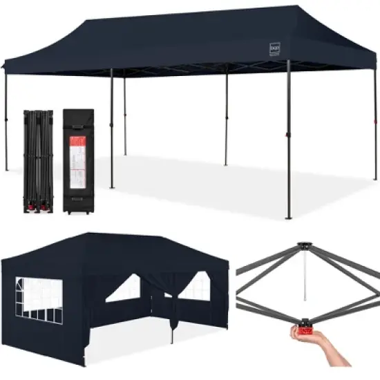 Best Choice Products 10x20ft Party Tent Pop Up Canopy Easy Setup w/ 1-Button Setup, Wheeled Case, 4 Weight Bags image {9}