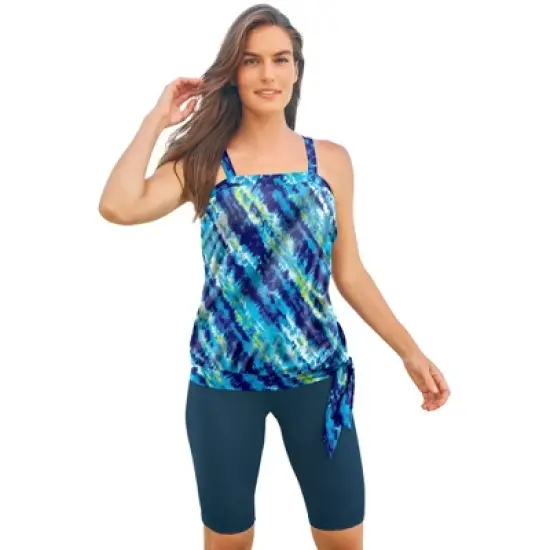 Swim 365 Women&rsquo;s Plus Size Blouson Tankini Top with Adjustable Straps image {6}