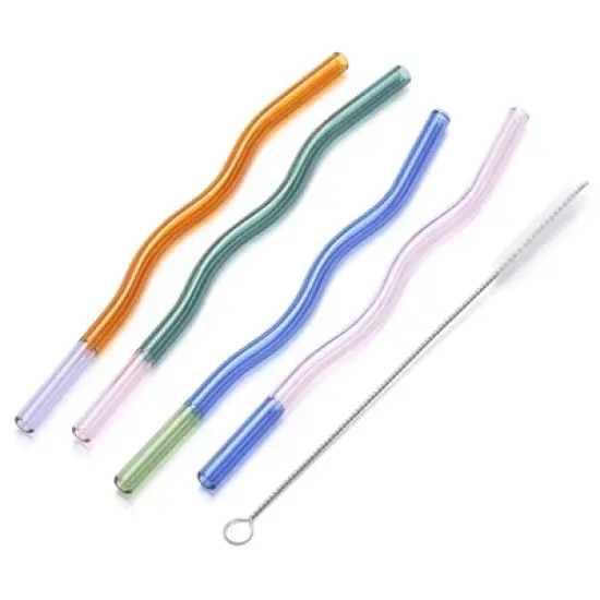 Wit & Delight 4ct Everyday Gifting Reusable Glass Straws with Cleaning Brush image {3}