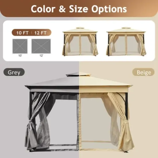 Whisen 10x12 Outdoor Gazebo Tent with Double Roofs, Patio Gazebo with Mosquito Netting and Privacy Screens image {4}