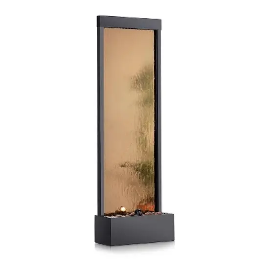 72" Metal Mirror Waterfall Fountain with Stones and Lights Bronze - Alpine Corporation image {6}