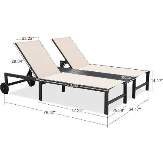 PURPLE LEAF Outdoor Double Chaise Lounge Aluminum Lounge Chairs with Adjustable Backrest Tanning Daybed Reclining Loveseat for Pool Beach Garden Patio image {2}