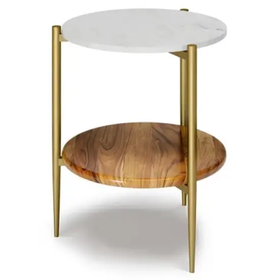 Fleetwood Round Marble and Wood Side Table White/Natural - WyndenHall image {4}