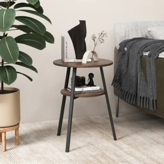 Tangkula 2-tier Accent Coffee Tea Table Nightstand Bedside Table w/ Storage Shelf image {1}