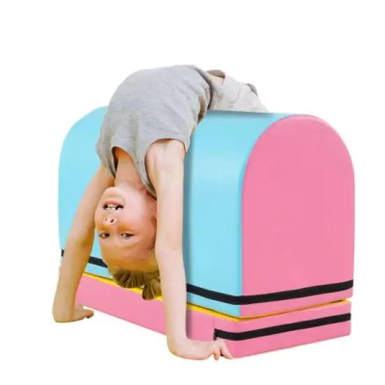 Costway Mailbox Tumbling Mat Gymnastics Vaulting Box with Detachable Mat & Carrying Handle Pink/Red image {9}