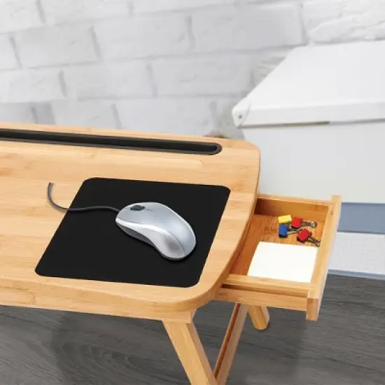 BirdRock Home Curved Lap Tray with Storage Drawer & Mouse Pad - Natural image {4}