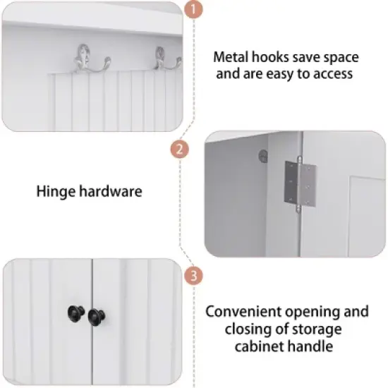 GustoWave 64.4''H Hall Tree Entryway Organizer with Storage Shoe Bench, Multi-Functional Coat Racks with 4 Hooks for Living Room, White image {4}