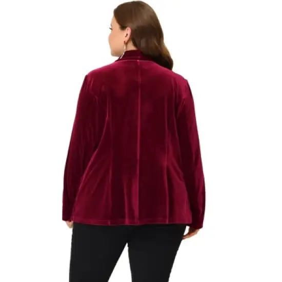 Agnes Orinda Women's Plus Size Festival Party Button Notched Lapel Velvet Blazer image {3}