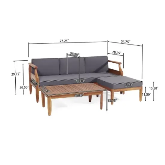 Christopher Knight Home Sloane Outdoor Acacia Wood 3 Seater Sofa Chat Set with Ottoman, Teak and Dark Gray image {2}