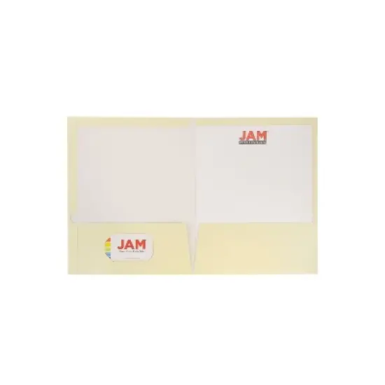 JAM Paper Laminated Two-Pocket Glossy Presentation Folders Ivory Bulk 50/Box 385GIVC image {2}