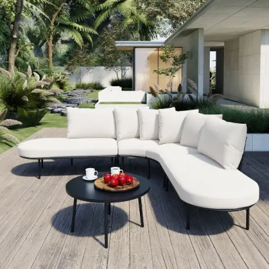 Outdoor L-Shaped Sectional Sofa, Patio Couch Set with Coffee Table, Sofa Set with Iron Frame and Sponge Cushions &ndash; Cuddlewood image {1}