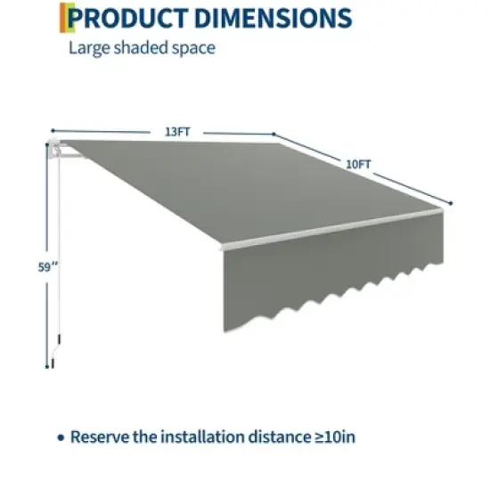 Manual Retractable Awning - Waterproof Sun Shade Patio Awning, Aluminum Frame, 280g Polyester Fabric, Adjustable Roll Out Awning for House Deck Porch image {2}