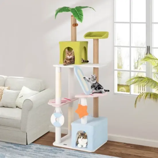 Costway 71&rdquo; Tall Cat Tree Multi-Level Aesthetic Beach-Themed Cat Tower w/ Jute Scratching Posts image {3}