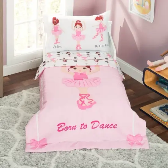 EVERYDAY KIDS 4 Piece Toddler Bedding Set -Born to Dance Ballerina- Includes Comforter, Flat Sheet, Fitted Sheet and Reversible Pillowcase image {11}
