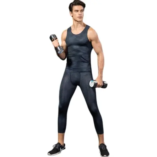 Anna-Kaci Active Men's Sleeveless Compression Tank Top with Textured Fabric and Scoop Neckline image {2}