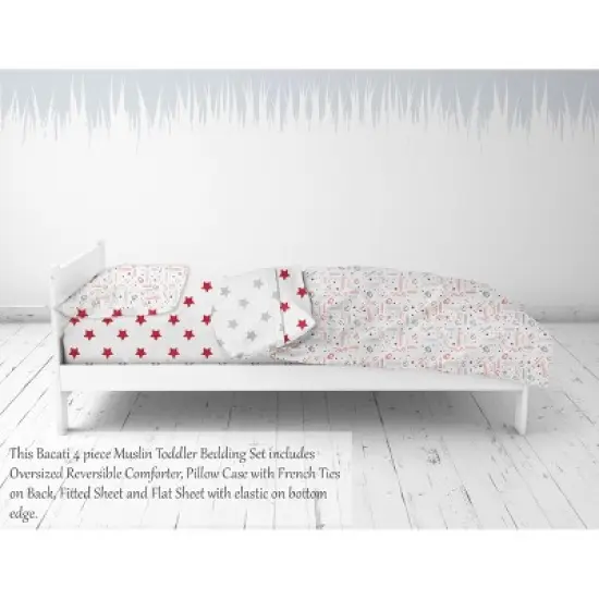 Bacati - Baseball Red/Gray Muslin 4 pc Toddler Bedding Set image {5}