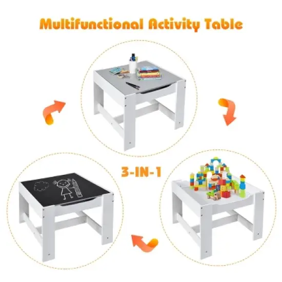 Costway Kids Table Chairs Set With Storage Boxes Blackboard Whiteboard Drawing GreyNature image {5}