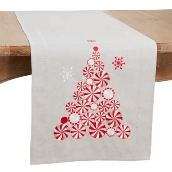 Saro Lifestyle Holiday Table Runner With Peppermint Christmas Tree Design image {3}